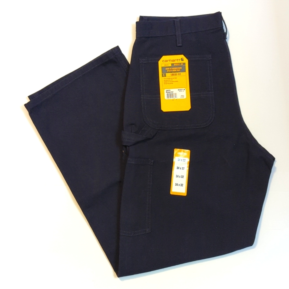 CARHARTT LOOSE FIT WASHED DUCK UTILITY WORK PANT, 34X32, BN0011-M, MIDNIGHT